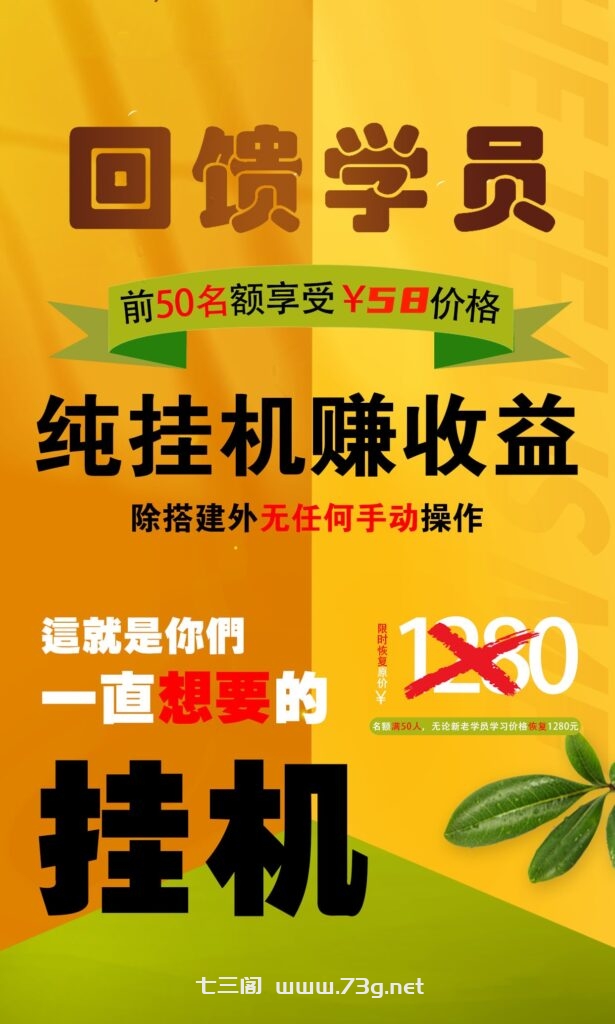 【回馈学员】纯挂机赚收益，限前50名享受-七三阁