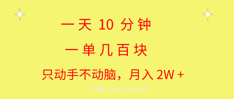 一天10 分钟 一单几百块 简单无脑操作 月入2W+教学-七三阁