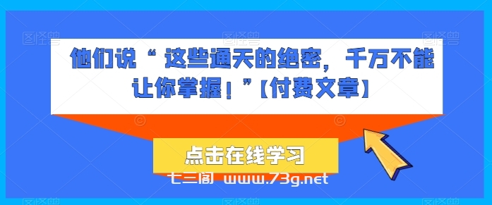 他们说 “ 这些通天的绝密，千万不能让你掌握! ”【付费文章】-七三阁