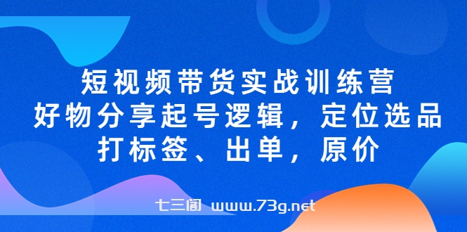 短视频带货实战训练营，好物分享起号逻辑，定位选品打标签、出单，原价-七三阁