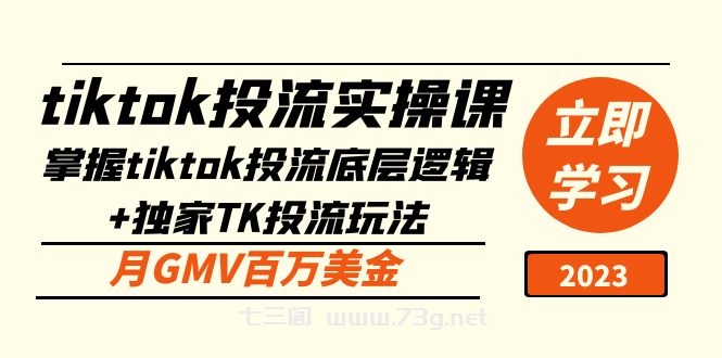 tiktok投流实操课：掌握tiktok投流底层逻辑+独家TK投流玩法 月GMV百万美金-七三阁