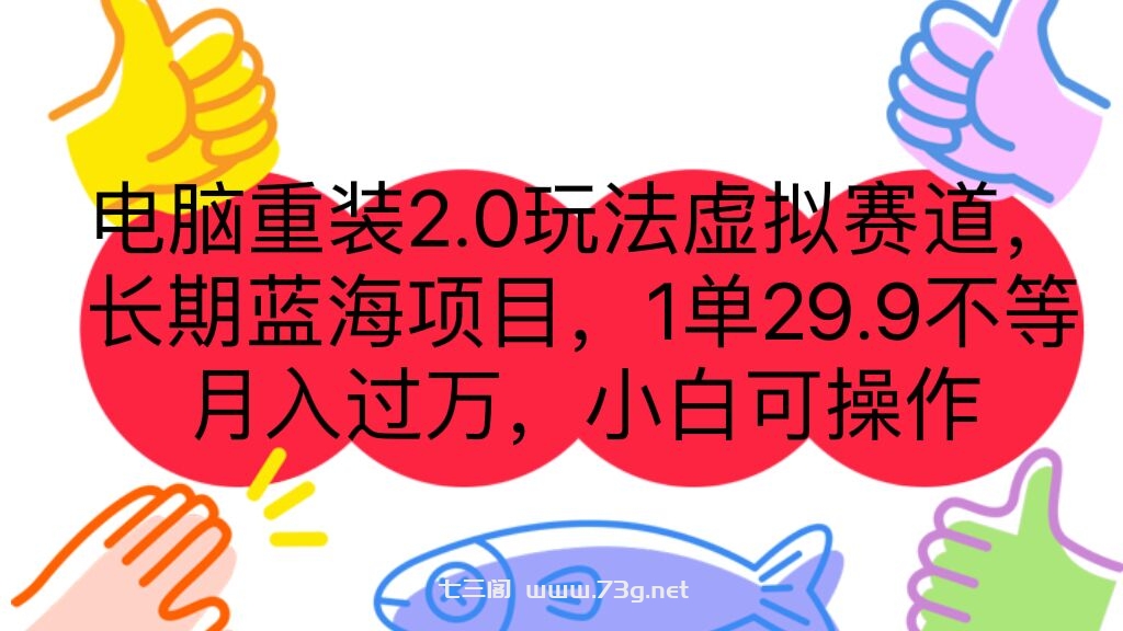 电脑重装2.0玩法虚拟赛道，长期蓝海项目 一单29.9不等 月入过万 小白可操作-七三阁