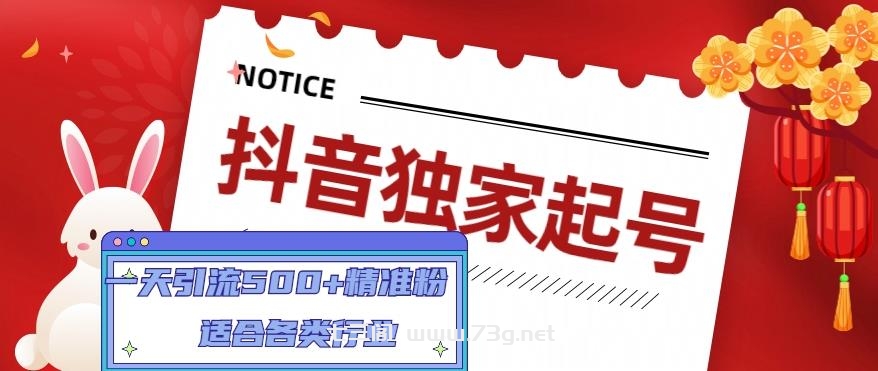 抖音独家起号，一天引流500+精准粉，适合各类行业（9节视频课）-七三阁