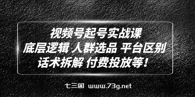 视频号起号实战课：底层逻辑 人群选品 平台区别 话术拆解 付费投放等！-七三阁