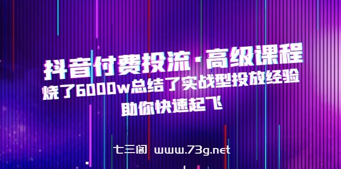 抖音付费投流·高级课程，烧了6000w总结了实战型投放经验，助你快速起飞-七三阁