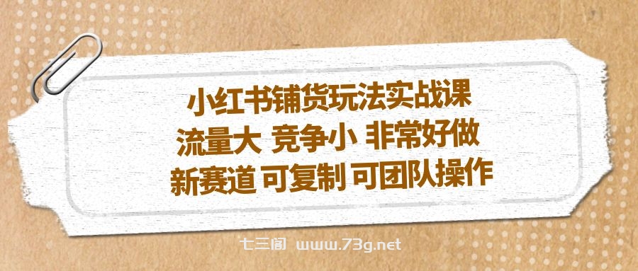 小红书铺货玩法实战课，流量大 竞争小 非常好做 新赛道 可复制 可团队操作-七三阁