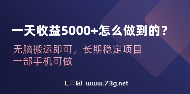 一天收益5000+怎么做到的？无脑搬运即可，长期稳定项目，一部手机可做-七三阁