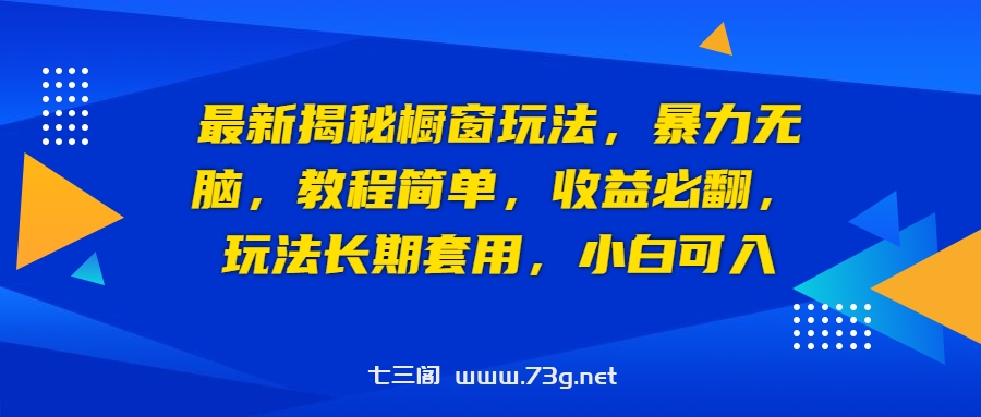 最新揭秘橱窗玩法，暴力无脑，收益必翻，玩法长期套用，小白可入-七三阁