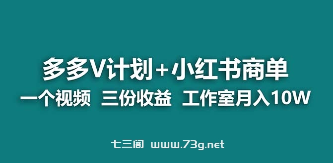 【蓝海项目】多多v计划+小红书商单 一个视频三份收益 工作室月入10w-七三阁