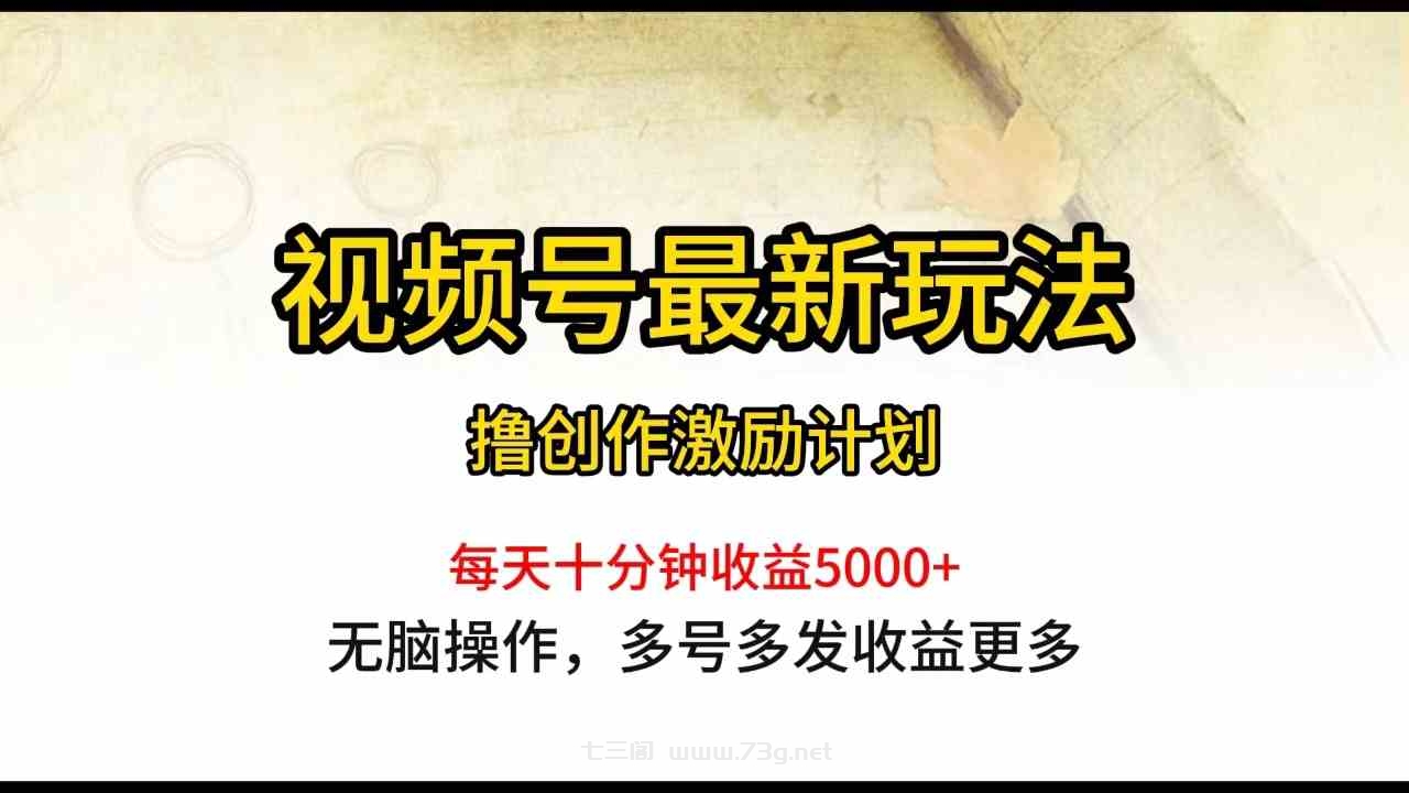 （10087期）视频号最新玩法，每日一小时月入5000+-七三阁