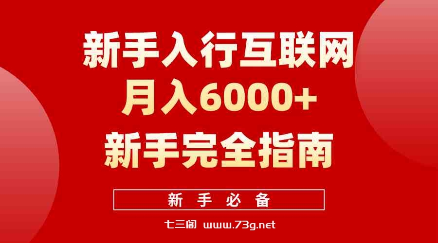 （10058期）互联网新手月入6000+完全指南 十年创业老兵用心之作，帮助小白快速入门-七三阁