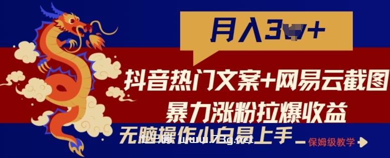 抖音热门文案+网易云截图暴力涨粉拉爆收益玩法，小白无脑操作，简单易上手-七三阁