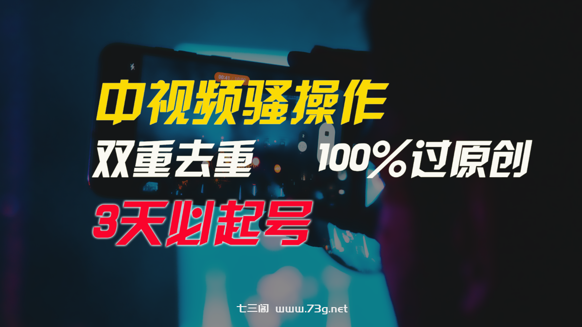 中视频骚操作，双重去重100%过原创，3天比必起号，简单无脑，月入3W+-七三阁