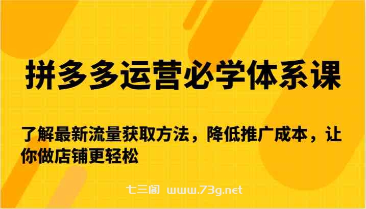 拼多多运营必学体系课-了解最新流量获取方法，降低推广成本，让你做店铺更轻松-七三阁