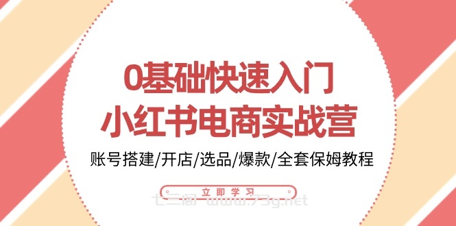 0基础快速入门小红书电商实战营：账号搭建/开店/选品/爆款/全套保姆教程-七三阁