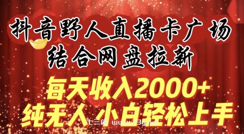 每天收入2000+，抖音野人直播卡广场，结合网盘拉新，纯无人，小白轻松上手-七三阁