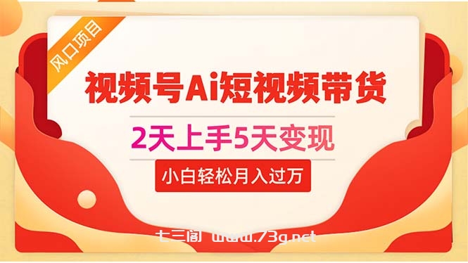 （10807期）2天上手5天变现视频号Ai短视频带货0粉丝0基础小白轻松月入过万-七三阁