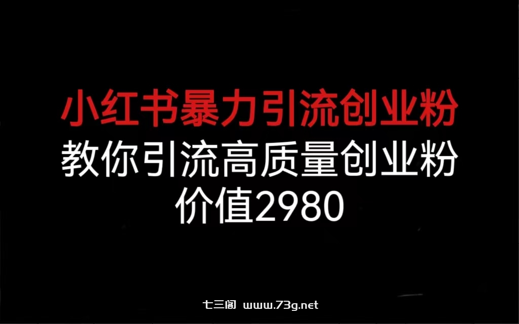 小红书暴力引流创业粉，教你引流高质量创业粉，价值2980-七三阁