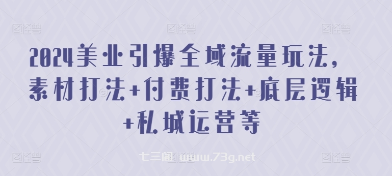 2024美业引爆全域流量玩法，素材打法 付费打法 底层逻辑 私城运营等-七三阁