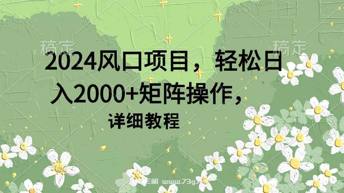 （9652期）2024风口项目，轻松日入2000+矩阵操作，详细教程-七三阁