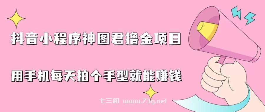 抖音小程序神图君撸金项目，用手机每天拍个手型挂载一下小程序就能赚钱-七三阁