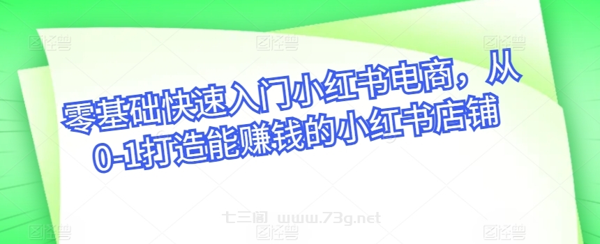 零基础快速入门小红书电商，从0-1打造能赚钱的小红书店铺-七三阁