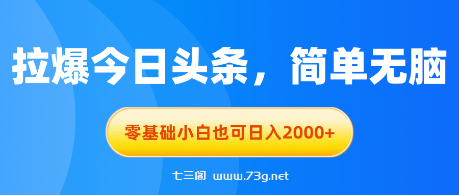 拉爆今日头条，简单无脑，零基础小白也可日入2000+-七三阁