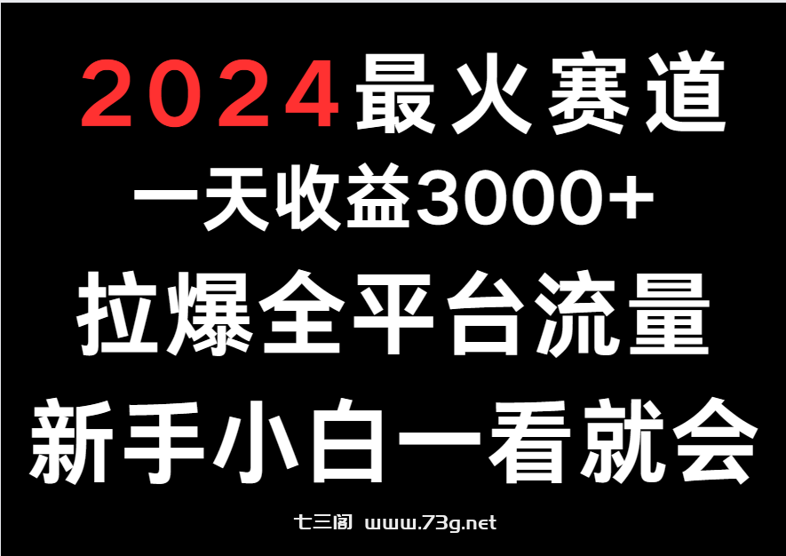 2024最火赛道，一天收一3000+.拉爆全平台流量，新手小白一看就会-七三阁