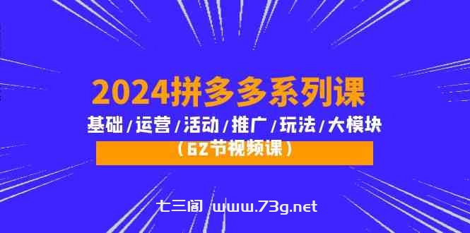 （10019期）2024拼多多系列课：基础/运营/活动/推广/玩法/大模块（62节视频课）-七三阁