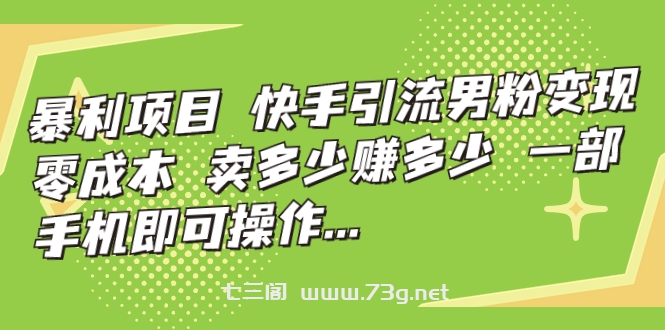 暴利项目，快手引流男粉变现，零成本，卖多少赚多少，一部手机即可操作…-七三阁