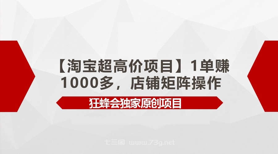 【淘宝超高价项目】1单赚1000多，店铺矩阵操作-七三阁