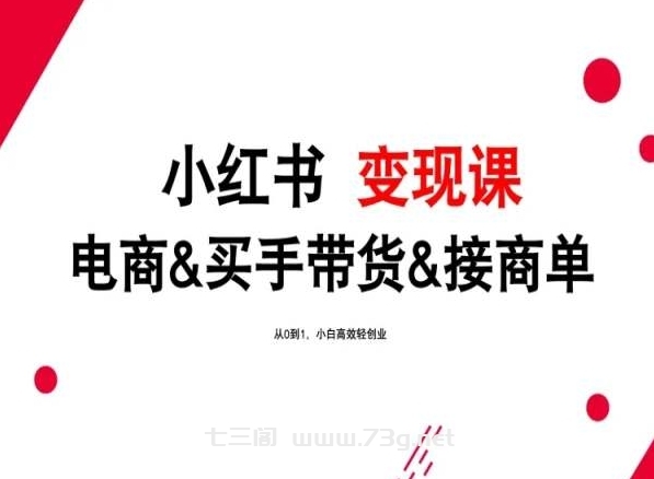 2024年最新小红书变现课，电商&买手带货&接商单，从0到1，小白高效轻创业-七三阁