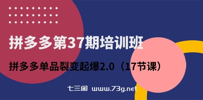 （10835期）拼多多第37期培训班：拼多多单品裂变起爆2.0（17节课）-七三阁