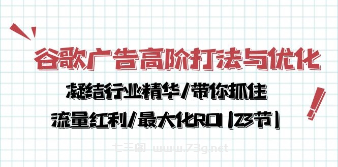 （10287期）谷歌广告高阶打法与优化，凝结行业精华/带你抓住流量红利/最大化ROI(23节)-七三阁