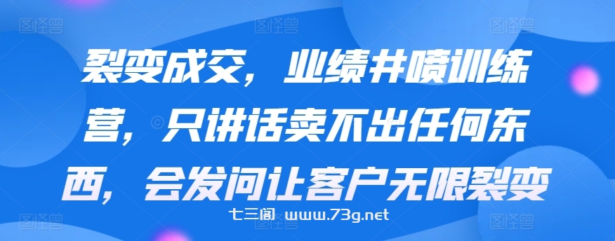 裂变成交，业绩井喷训练营，只讲话卖不出任何东西，会发问让客户无限裂变-七三阁