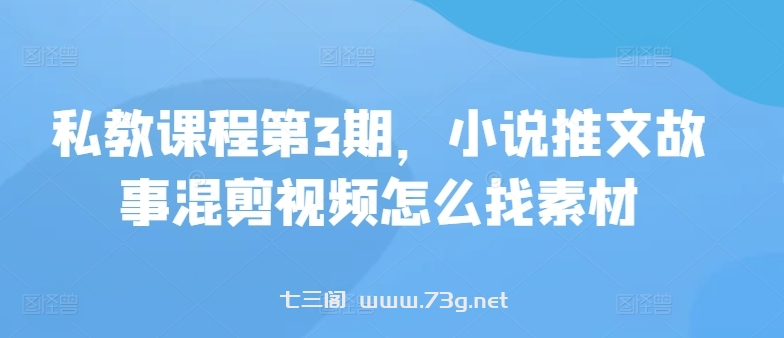 私教课程第3期，小说推文故事混剪视频怎么找素材-七三阁