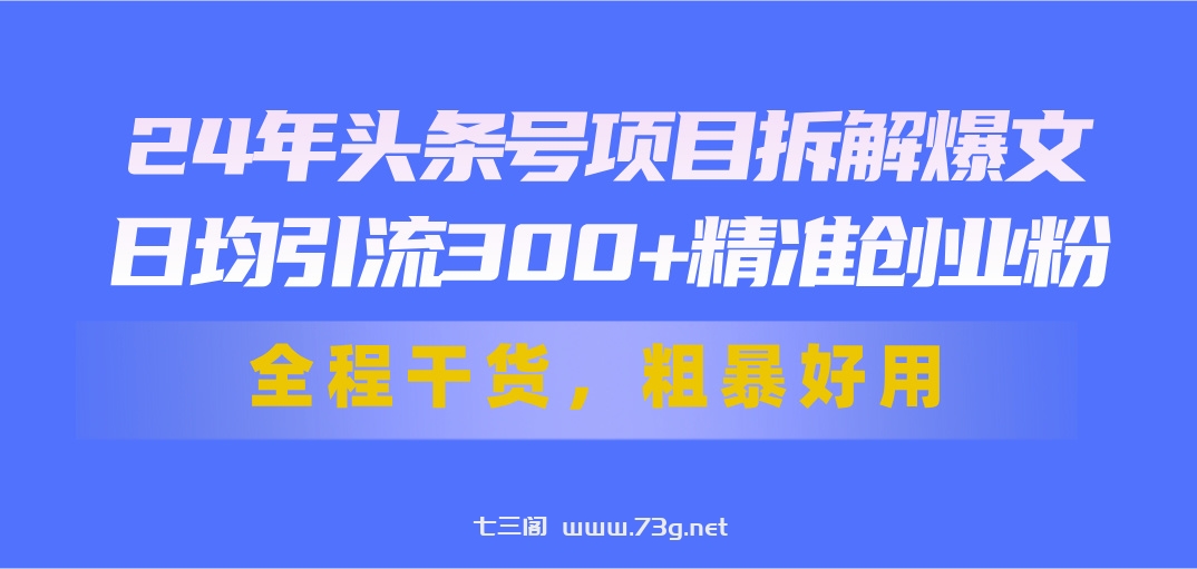 24年头条号项目拆解爆文，日均引流300+精准创业粉，全程干货，粗暴好用-七三阁