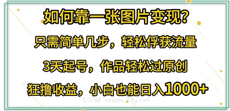 如何靠一张图片变现?只需简单几步，轻松俘获流量，3天起号，作品轻松过原创-七三阁