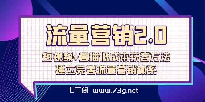 流量营销2.0：短视频+直播低成本获客方法，建立完善流量营销体系（72节）-七三阁