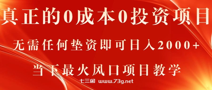 真正的0成本0投资项目，无需任何垫资即可日入2000+，当下最火风口项目教学-七三阁