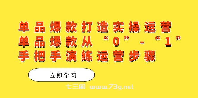 单品爆款打造实操运营，单品爆款从“0”-“1”手把手演练运营步骤-七三阁