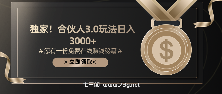 （10727期）游戏合伙人3.0，日入3000+，无限扩大的蓝海项目-七三阁