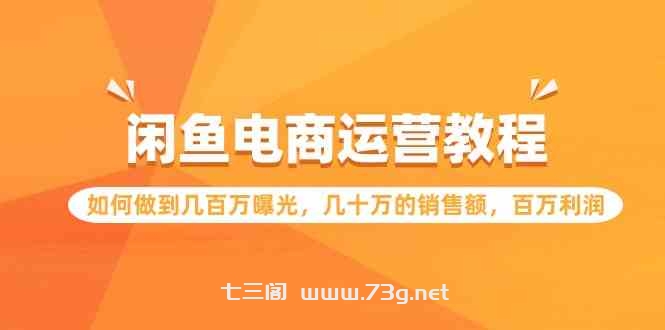 （9560期）闲鱼电商运营教程：如何做到几百万曝光，几十万的销售额，百万利润-七三阁