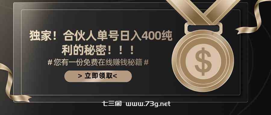 （10028期）合伙人广告撸金最新玩法，每天单号400纯利-七三阁