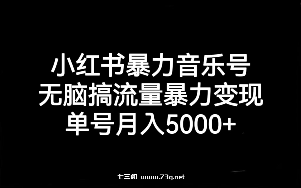 小红书暴力音乐号，无脑搞流量暴力变现，单号月入5000+-七三阁