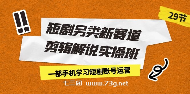 短剧另类新赛道剪辑解说实操班：一部手机学习短剧账号运营（29节 价值500）-七三阁