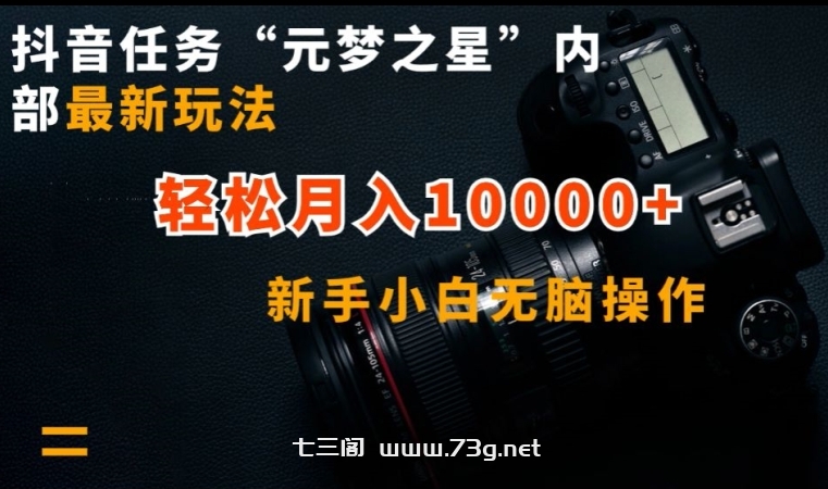 抖音任务“元梦之星”内部最新玩法，新手小白无脑操作，轻松月入10000+-七三阁