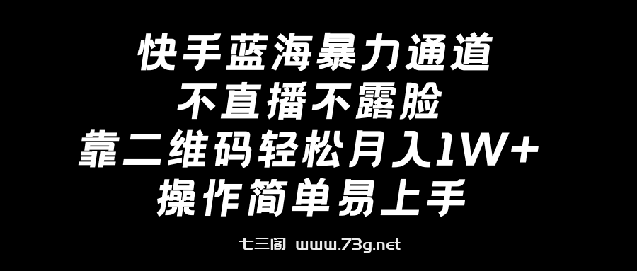 快手蓝海暴力通道，不直播不露脸，靠二维码轻松月入1W+，操作简单易上手-七三阁