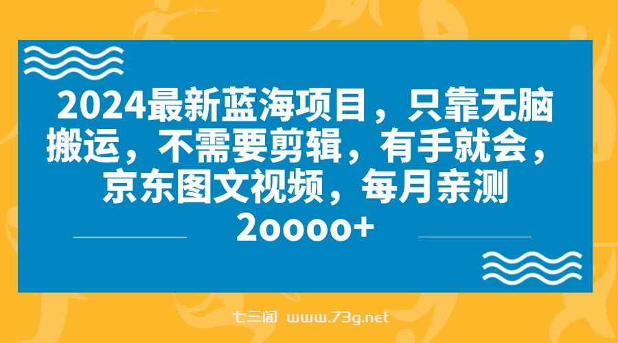 2024蓝海项目，无脑搬运，京东图文视频，每月亲测2oooo+-七三阁