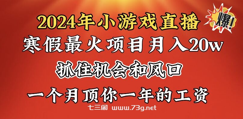 2024年寒假爆火项目，小游戏直播月入20w+，学会了之后你将翻身-七三阁